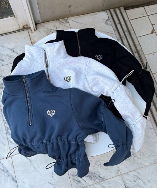 HTH トレーナー スウェット Draw cord half zip sweat