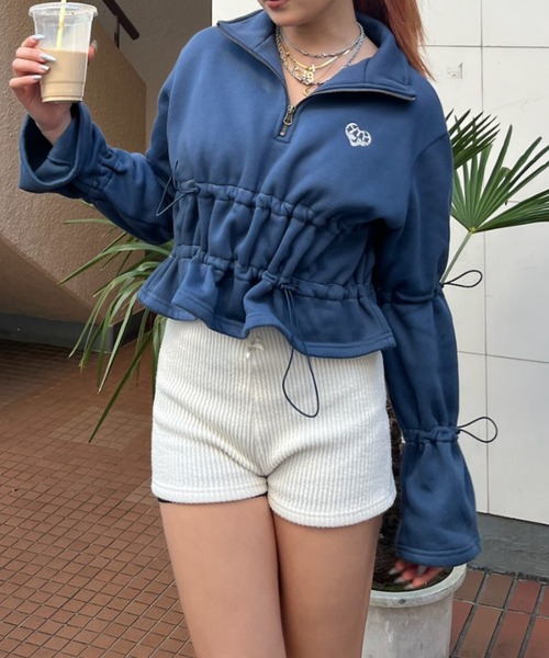トレーナー スウェット Draw cord half zip sweat レディース HTH トレーナー スウェット Draw cord half zip sweat
