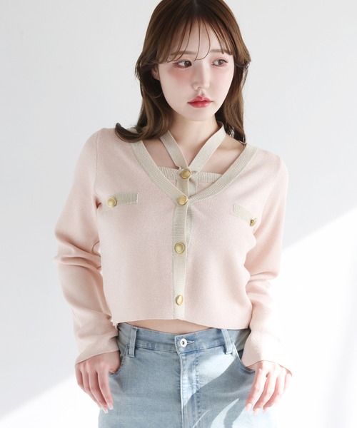 カーディガン クルーネックハーフスリーブカーディガン/トップス  