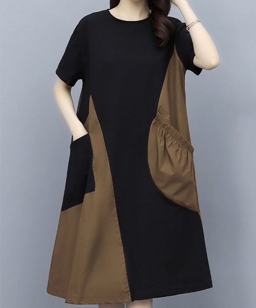 LANVIN フランス製 切替 異素材 ワントーン 半袖 ひざ丈 ワンピース Sally Lunn ワンピース 半袖切り替えワンピース : ZOZOTOWN