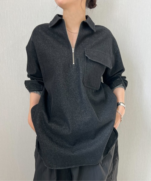 マルチサイズ ブラウス シャツ ハーフジッププルオーバールーズシャツ レディース