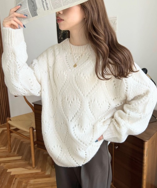 「moment+」 長袖ニット M ピンクベージュ レディース_画像3