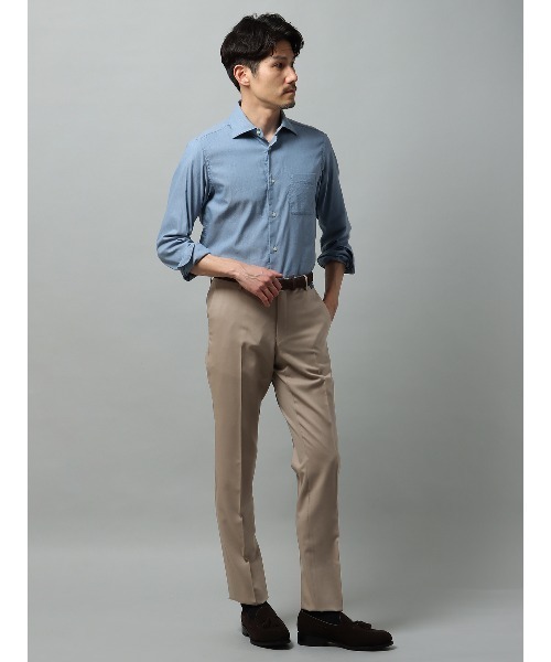 スラックス テーパードパンツ 尾州 SUPER100's ウールトロピカル 無地