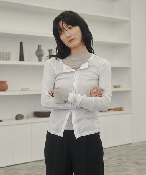 カーディガン 「セットアップ対応」SHEER RIB カーディガン レディース カーディガン Sheer rib slimfit cd / シアーリブスリムフィット