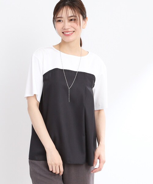 tシャツ 「夏SALE／UVカット／接触冷感／マシンウォッシュ可能」レイヤード風ジャージブラウス レディース