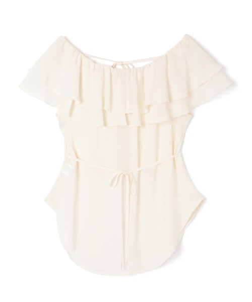 チャコット　社交ダンス　ホワイト フリル ブラウス シフォン トップス　М M DOLLY ブラウス シャツ 半袖 *M DOLLY original* ribbon frill