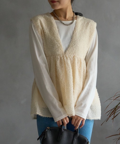 TRIANGLE PALETTE ベスト ジレ バックリボン フリンジジャガード