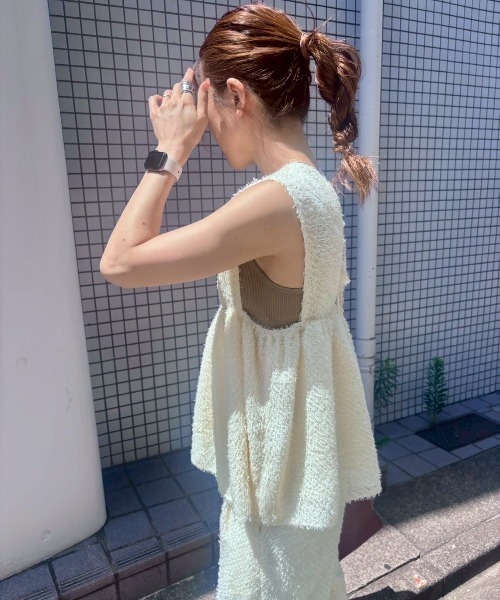 ベスト ジレ フリンジジャカードフリルべスト レディース Birthday room ベスト ジレ チュールフリンジジャガードリボン