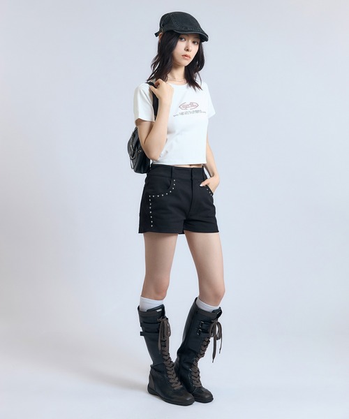 伏見工業短パン ACLENT パンツ ローライズスタッズショートパンツ レディース
