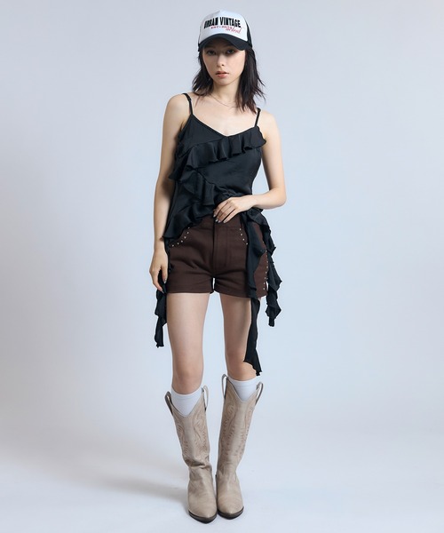 nine　スタッズ　ショートパンツ ACLENT パンツ ローライズスタッズショートパンツ レディース