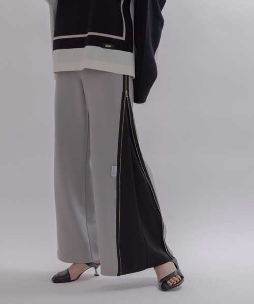 新品今季　エイミーロウ　シルエットアレンジ可能ボンディング サイドジップ パンツ Eimee Law（エイミーロウ） パンツ 「シルエットアレンジ可能