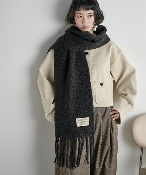 THE Yon マフラー ストール ウール混ブークレフリンジマフラー