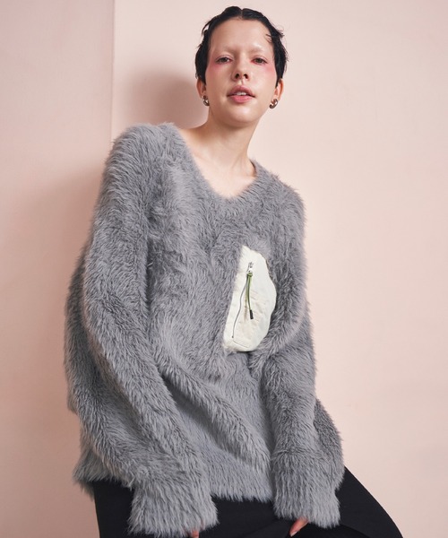 OMMO（オーエムエムオー） ニット セーター V NECK SHAGGY KNIT TOP