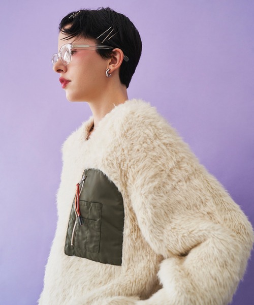 OMMO（オーエムエムオー） ニット セーター V NECK SHAGGY KNIT TOP