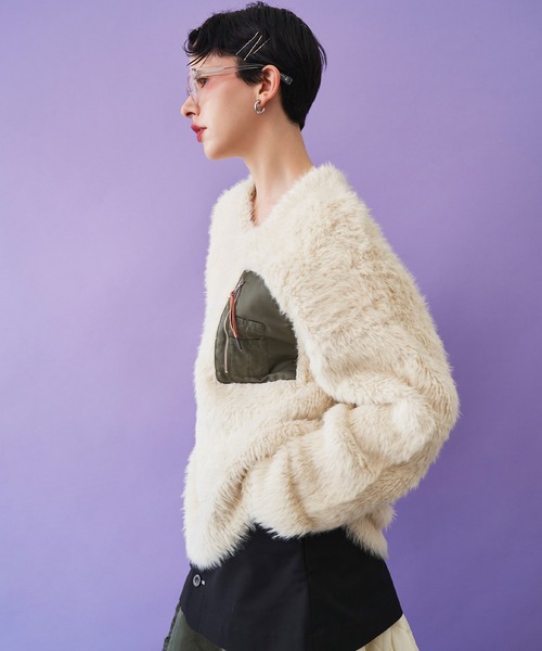 OMMO（オーエムエムオー） ニット セーター V NECK SHAGGY KNIT TOP