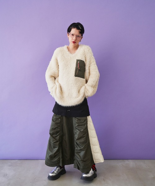 OMMO（オーエムエムオー） ニット セーター V NECK SHAGGY KNIT TOP