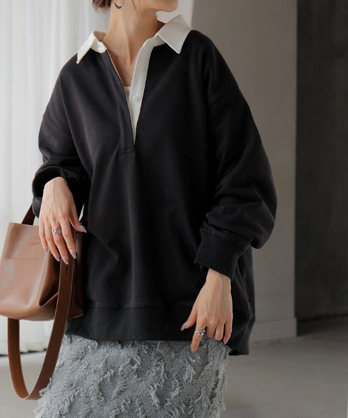 HUG.U（ハグユー） ブラウス シャツ 洗練ラガースウェットシャツ