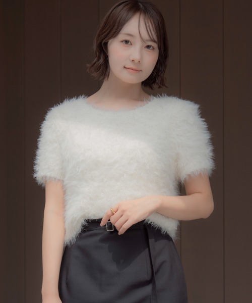トップス feather tulle knit T-shirt senee feather tulle knit T-shirt ホワイト SENEE SENEE（セニー）の