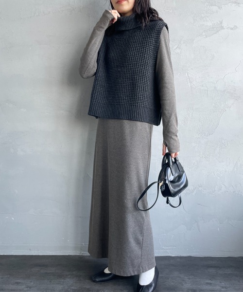 mizuiroind（ミズイロインド） ベスト ジレ ワッフルニット ハイネック