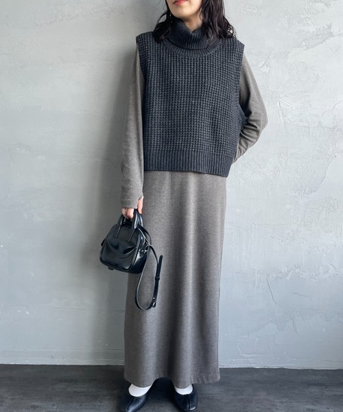 mizuiroind（ミズイロインド） ベスト ジレ ワッフルニット ハイネック