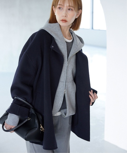 【美品】スローブイエナ ノーカラーブルゾン ジャケット ネイビー SLOBE IENA（スローブイエナ） ノーカラージャケット - ネイビー