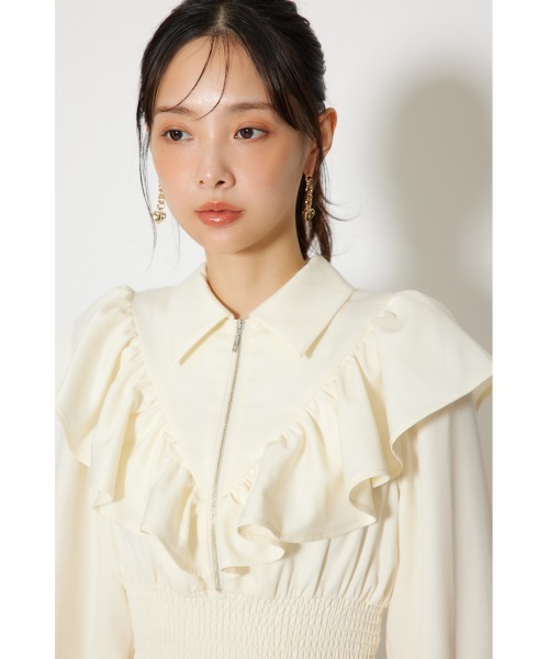 rienda（リエンダ） シャツワンピース フロントジップフリルシャツ