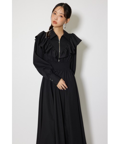 極美品♡　アーツア&サイエンス　長袖　フロントピンタック　ロングシャツワンピース rienda（リエンダ） シャツワンピース フロントジップフリルシャツ