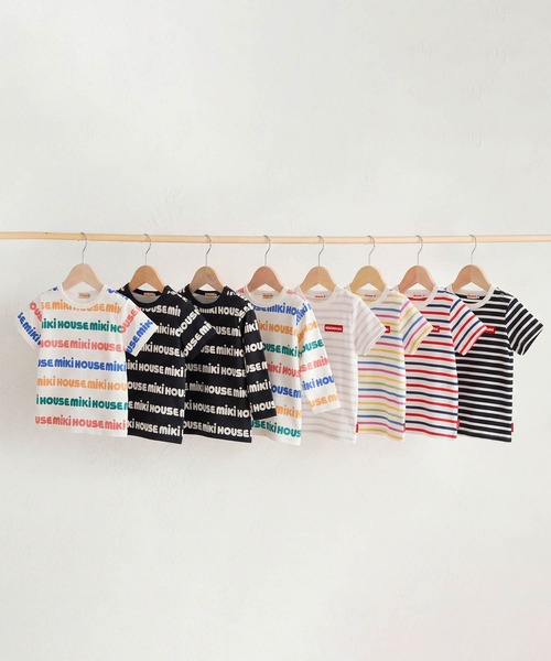 新品 MIKI HOUSE 120cm 半袖チュニック Tシャツ ブラウス MIKI HOUSE（ミキハウス） tシャツ 「WEB限定」総柄ロゴ半袖Tシャツ