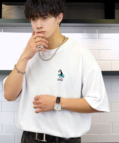 tシャツ 刺繍 ワイド 半袖 Tシャツ ロゴ キャラ ハート メンズ
