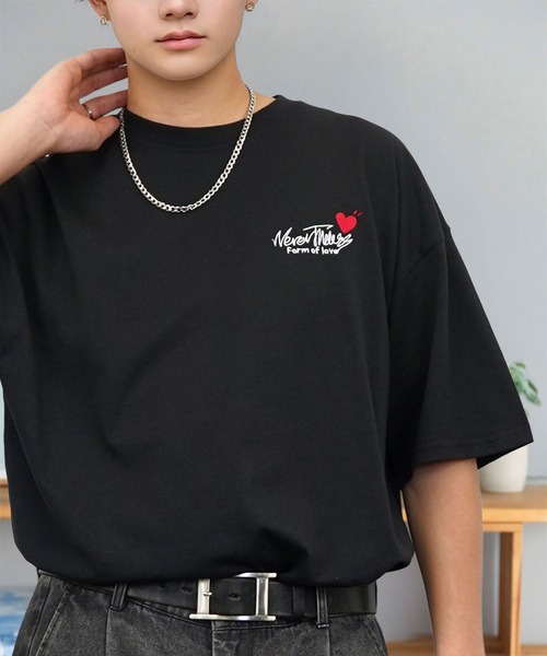 tシャツ 刺繍 ワイド 半袖 Tシャツ ロゴ キャラ ハート メンズ