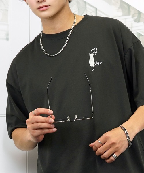 お*ね様 【タグ付き・Lサイズ】ロゴ刺繍半袖ブラウス tシャツ 刺繍 ワイド 半袖 Tシャツ ロゴ キャラ ハート メンズ