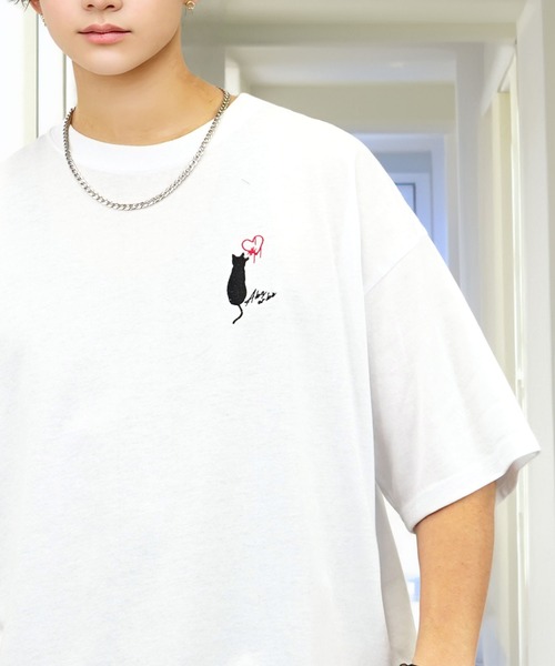 tシャツ 刺繍 ワイド 半袖 Tシャツ ロゴ キャラ ハート メンズ
