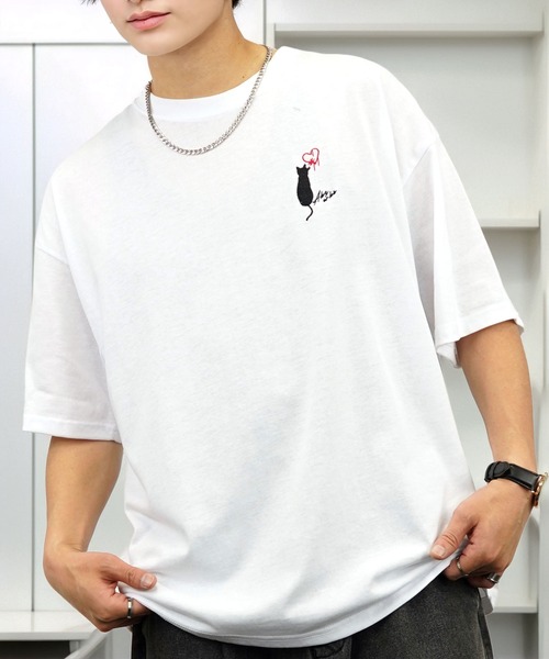 tシャツ 刺繍 ワイド 半袖 Tシャツ ロゴ キャラ ハート メンズ