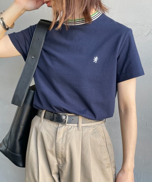 tシャツ 「GYMPHLEX/ジムフレックス」 ラインリブ ショートスリーブリンガーTシャツ レディースの画像