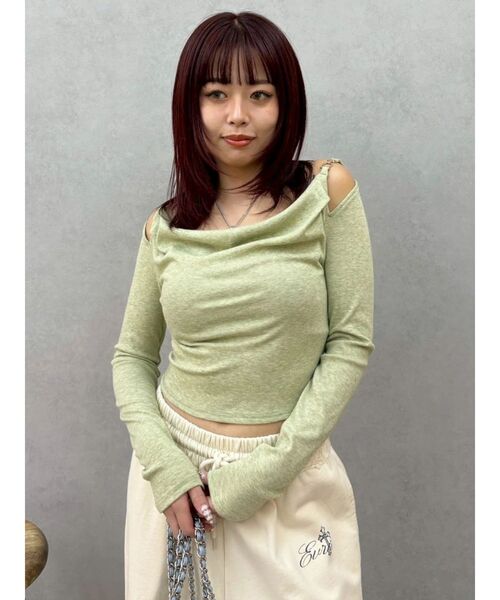 EVRIS(エヴリス) tシャツ チェーンドレープリブトップス 春服 EVRIS(エヴリス) tシャツ チェーンドレープリブトップス 春服
