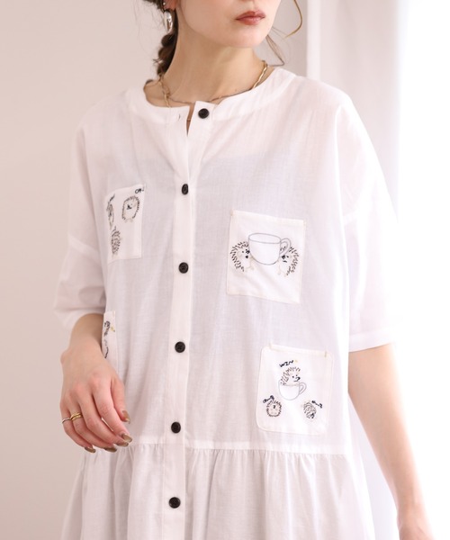 SEZANE 刺繍入りホワイトシャツワンピース 34 Sezaneセザンヌホワイト