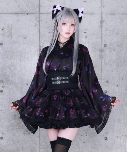 ゆきむらさん 姫 浴衣 ドレス浴衣 ゴスロリ パニエ付き Amilige（アミリージュ） 浴衣 Devil Rose Bat浴衣ドレス レディース