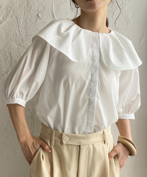 She's Closet ブラウス シャツ 半袖 フリル襟付きビッグカラー半袖