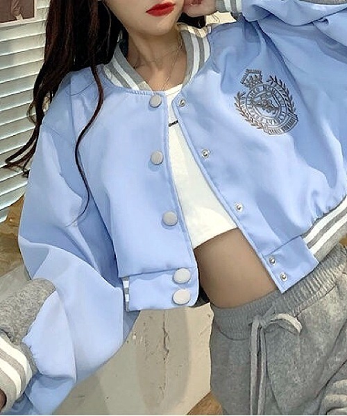 SHEENA カーディガン エンブレム刺しゅうクロップドスタジャン