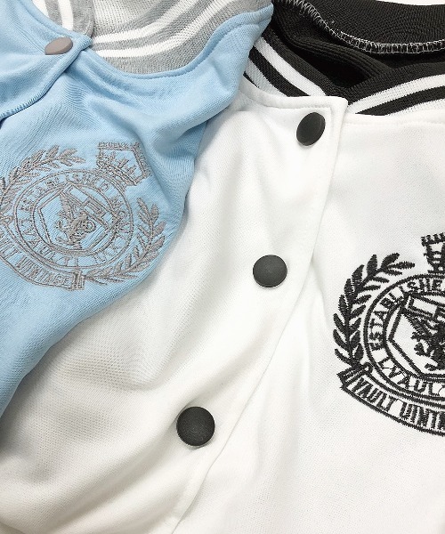 Drawer ウールレザースタジャン ロゴ 刺繍 黒 モード エンブレム 人気】PAZZO CLUB パッゾ スタジャン 刺繍 牛革レザー ウール
