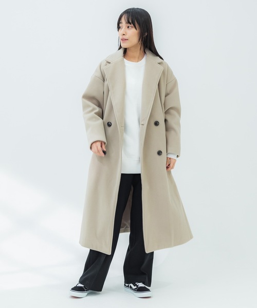 【美品】MHL ダブルチェスターコート ロング丈 メルトンウール 17aw 美品】MHL ダブルチェスターコート ロング丈 メルトンウール 17aw