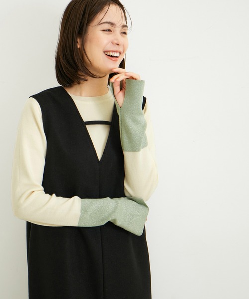 ニット セーター 「再入荷」バイカラースリーブラメニット レディース LE CERCLE par rope' ニット セーター 「再入荷」バイカラー