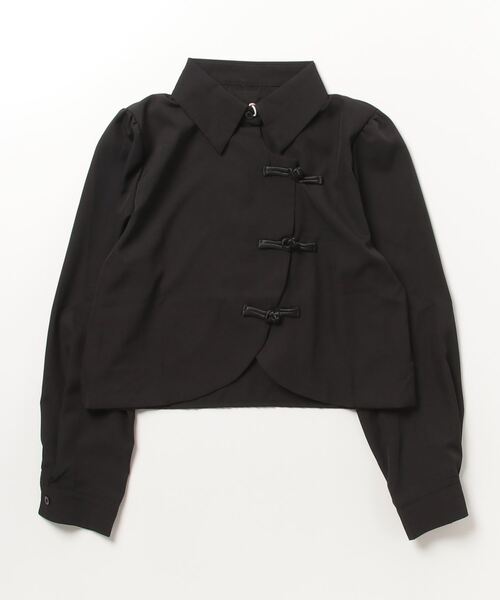 一点もの 特価★ 古着 チャイナ シャツ ブラウス ブラック 黒 長袖 ブラウス シャツ チャイナボタンデザインブラウス レディース