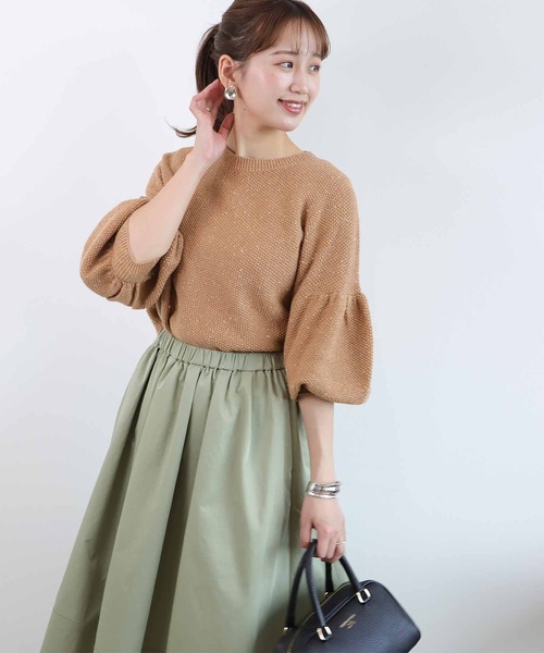 ニット セーター カラーネップボリュームスリーブニット レディース Jines ニット セーター カラーネップボリュームスリーブニット
