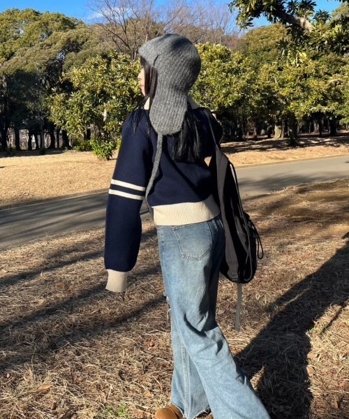 nemne カーディガン 配色ダブルジップカーディガン レディース