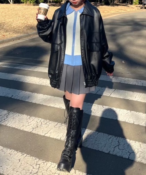 nemne カーディガン 配色ダブルジップカーディガン レディース