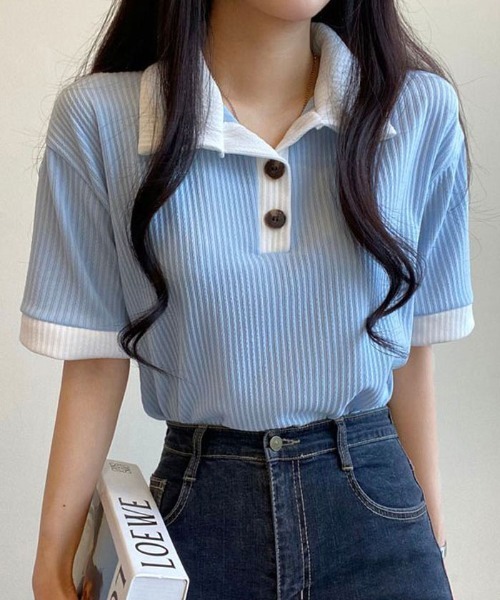 tシャツ 配色襟付きリブ半袖tシャツ レディース 半袖 : ZOZOTOWN