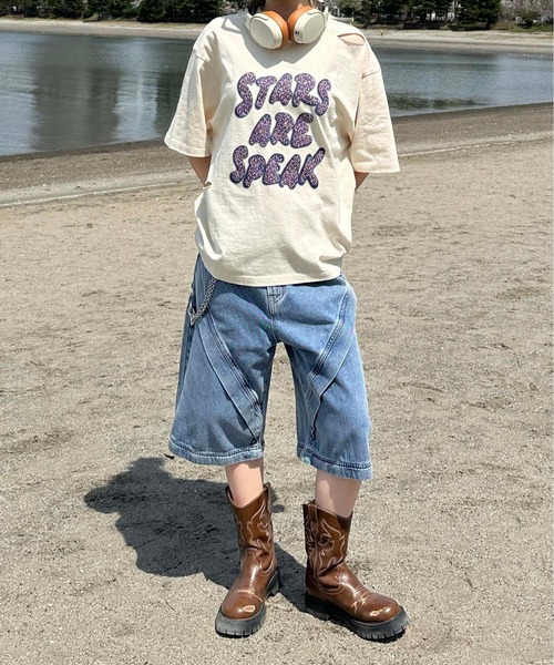 国内発送★VS★キラキラロゴ☆長袖Tシャツ&パンツセット tシャツ ダメージキラキラロゴTシャツ メンズ レディース