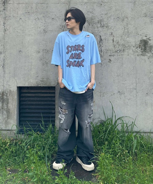 tシャツ ダメージキラキラロゴTシャツ メンズ レディース : ZOZOTOWN