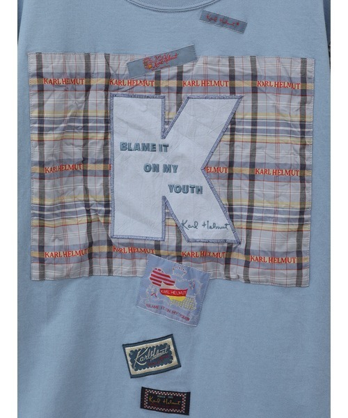 Karl Helmut / チェックワッペンシャツ I-23-09-17-006-HD-ZT410 Karl Helmut tシャツ オリジナルチェックパッチワークTシャツ